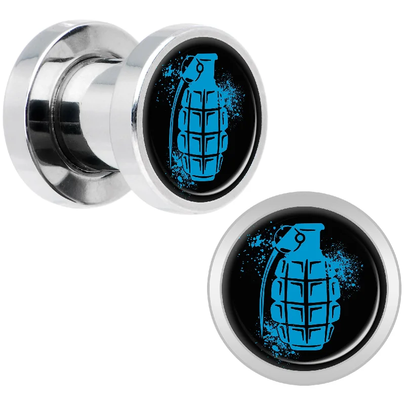 Women's Earrings – Elegant Designs for Every Personality--Blue Grenade Steel Screw Fit Plug Set 2 Gauge