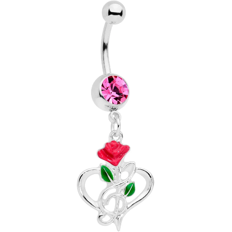 Belly Rings with Star Motif for Fun Fashion -Pink Gem Heart Music Valentines Day Dangle Belly Ring Belly Rings with Star Motif for Fun Fashion -Pink Gem Heart Music Valentines Day Dangle Belly Ring
