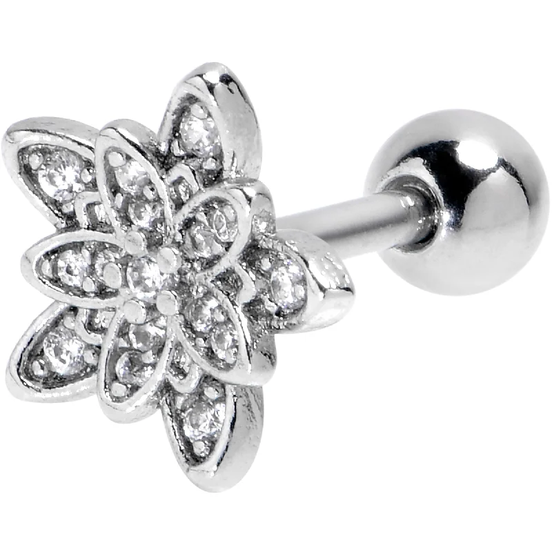Women's Earrings – Elegant Designs for Every Personality--16 Gauge 1/4 Clear CZ Gem Snowflake Flower Cartilage Tragus Earring