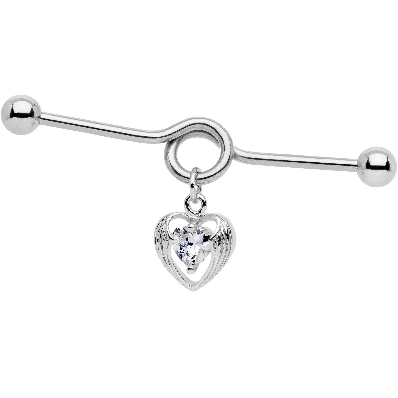 Women's Earrings – Elegant Designs for Every Personality--Clear CZ Hugged Heart Industrial Barbell 38mm Women's Earrings – Elegant Designs for Every Personality--Clear CZ Hugged Heart Industrial Barbell 38mm