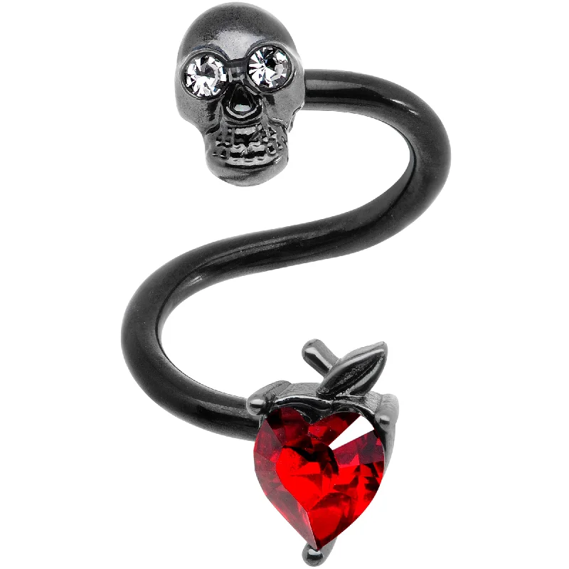 Bold Lip Rings for Modern Women14 Gauge 1/2 Red CZ Gem Halloween Skull Spiral Twister Belly Ring
