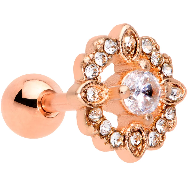 Women's Earrings – Elegant Designs for Every Personality--16 Gauge 1/4 Clear Gem Rose Gold Tone Celtic Cluster Cartilage Tragus