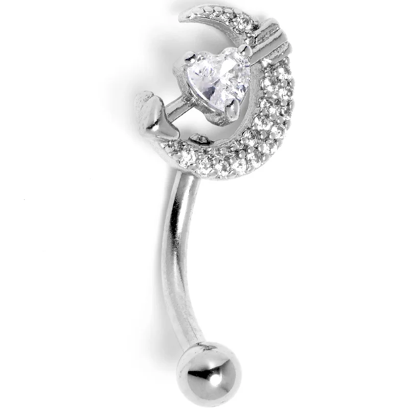 Women's Earrings – Elegant Designs for Every Personality--16 Gauge 5/16 Clear CZ Gem Moon Lover Curved Eyebrow Ring