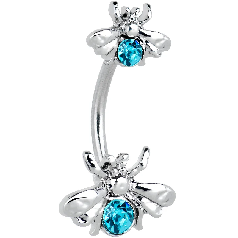 Custom Belly Rings for Personal Flair -Blue Gem Bees Beautiful Insect Double Mount Belly Ring Custom Belly Rings for Personal Flair -Blue Gem Bees Beautiful Insect Double Mount Belly Ring