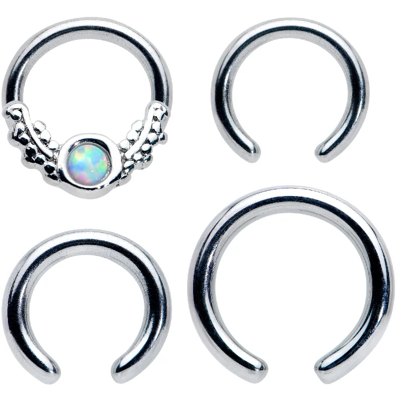 Designer Lip Rings for Trendy Looks14 16 Gauge 1/4 5/16 White Synthetic Opal BCR Captive Ring Set of 4 Designer Lip Rings for Trendy Looks14 16 Gauge 1/4 5/16 White Synthetic Opal BCR Captive Ring Set of 4