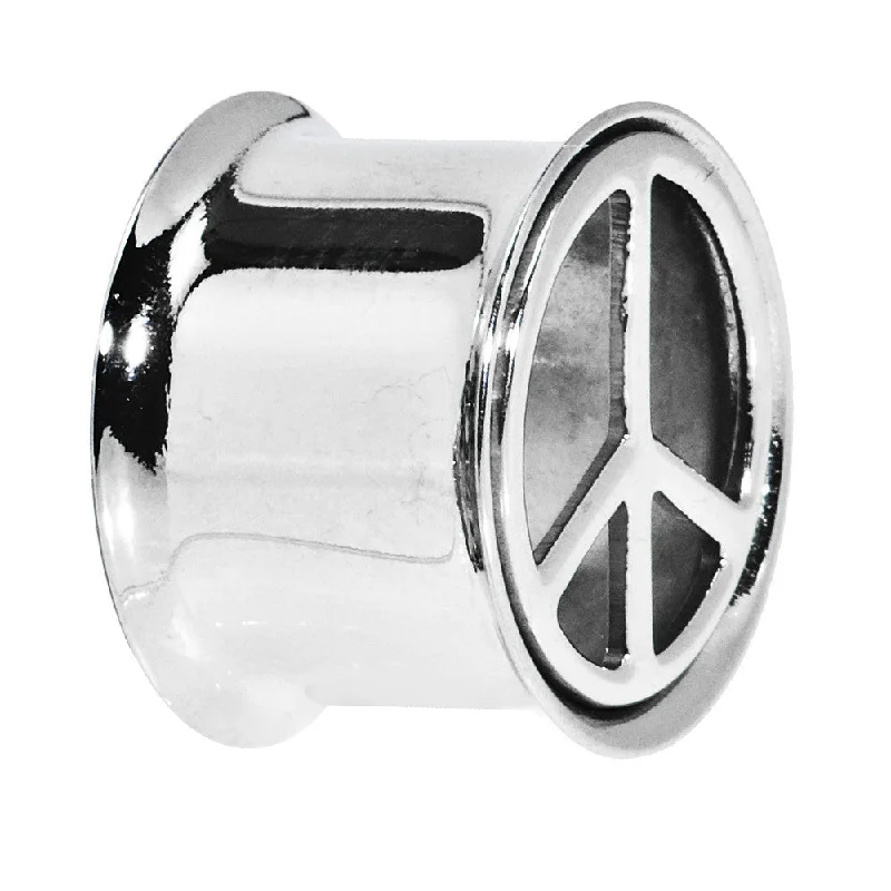 Women's Earrings – Elegant Designs for Every Personality--5/8 Stainless Steel Double Flare Peace Symbol Tunnel