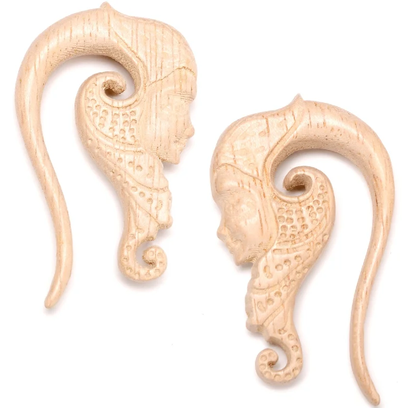 Women's Earrings – Elegant Designs for Every Personality--Hand Carved Wood Forest Nymph Hanger Plug Set 6mm to 18mm