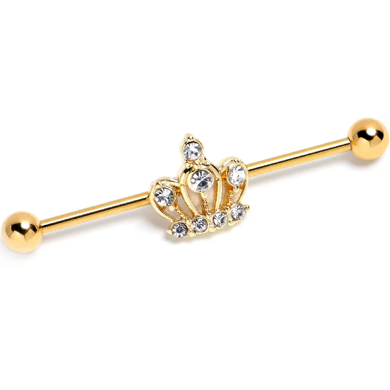 Women's Earrings – Elegant Designs for Every Personality--14 Gauge Clear CZ Gem Gold Tone Epic Crown Industrial Barbell 38mm Women's Earrings – Elegant Designs for Every Personality--14 Gauge Clear CZ Gem Gold Tone Epic Crown Industrial Barbell 38mm