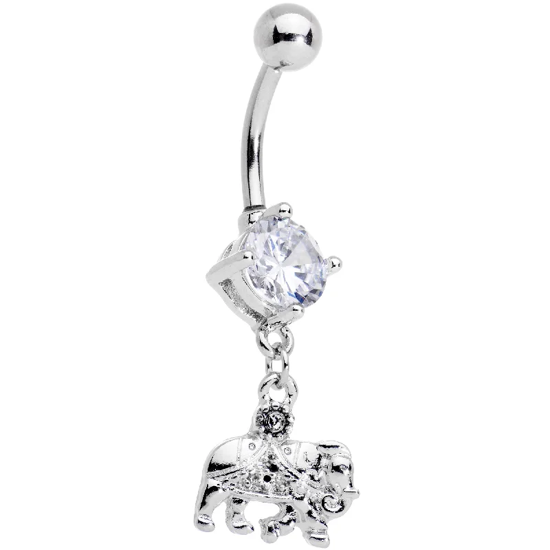 Trendy Belly Rings with Glittering Stones -Clear Gem Elephant Deity Dangle Belly Ring Trendy Belly Rings with Glittering Stones -Clear Gem Elephant Deity Dangle Belly Ring