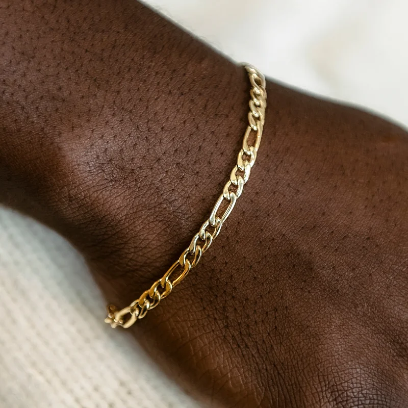 Engraved Personalized Cuff Bracelets for Men-Figaro Bracelet in Yellow Gold- 4mm