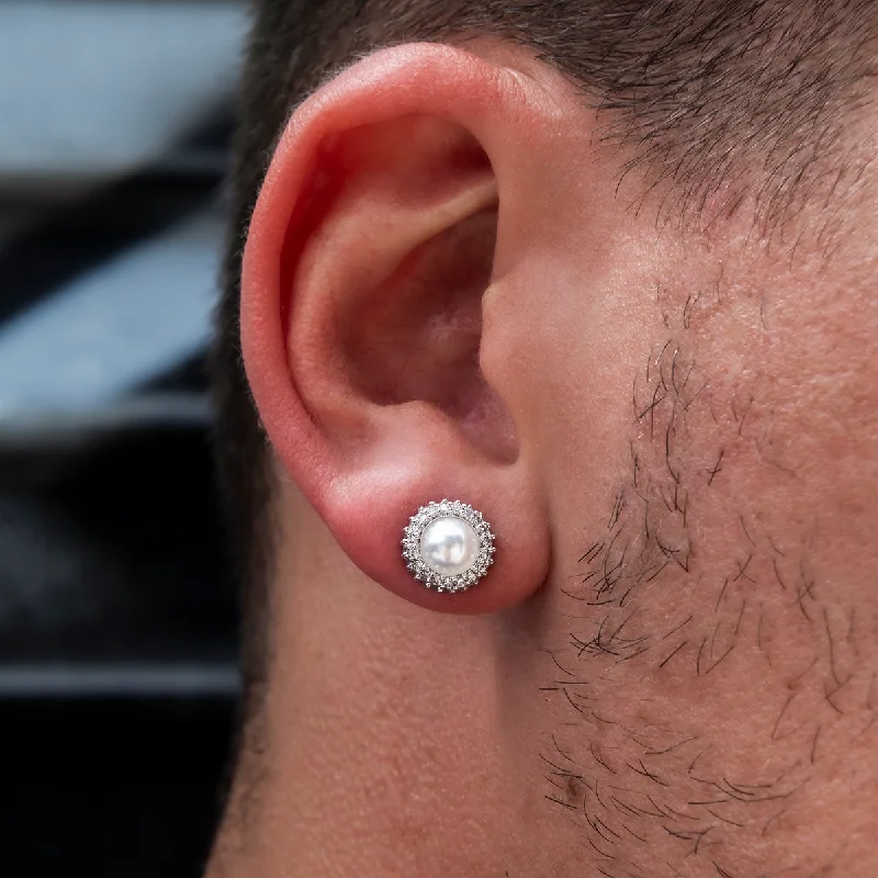 Shop Durable Men's Earrings for Everyday Wear-Halo Pearl Stud Earrings