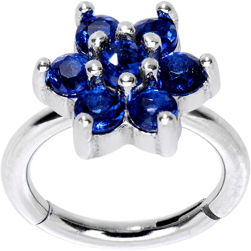 Stylish Lip Rings for Pierced Lips16 Gauge 5/16 Blue CZ Gem Hinged Segment Ring