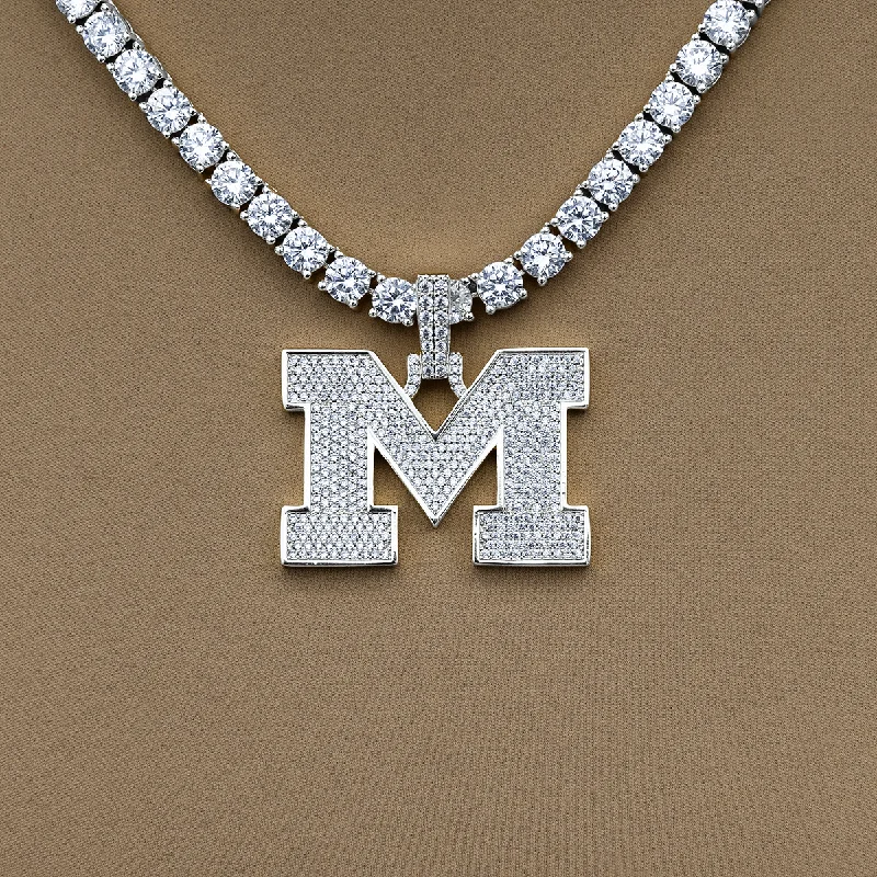 Shop Classic Women's  Necklaces & Pendants with a Modern Twist-University of Michigan Wolverines Official NCAA Micro Logo Pendant in White Gold
