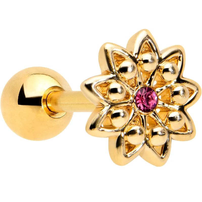 Women's Earrings – Elegant Designs for Every Personality--16 Gauge 1/4 Pink Gem Gold Tone Starry Flower Cartilage Tragus Earring Women's Earrings – Elegant Designs for Every Personality--16 Gauge 1/4 Pink Gem Gold Tone Starry Flower Cartilage Tragus Earring
