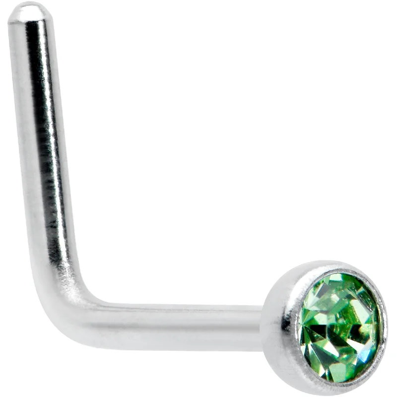Minimalist Nose Rings -20 Gauge 1/4 Green Gem Press Fit L Shape Nose Ring
