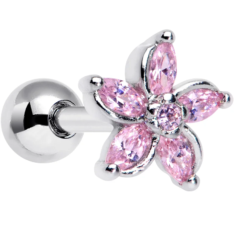 Women's Earrings – Elegant Designs for Every Personality--16 Gauge 1/4 Pink Gem Pretty Petals Flower Cartilage Tragus Earring Women's Earrings – Elegant Designs for Every Personality--16 Gauge 1/4 Pink Gem Pretty Petals Flower Cartilage Tragus Earring