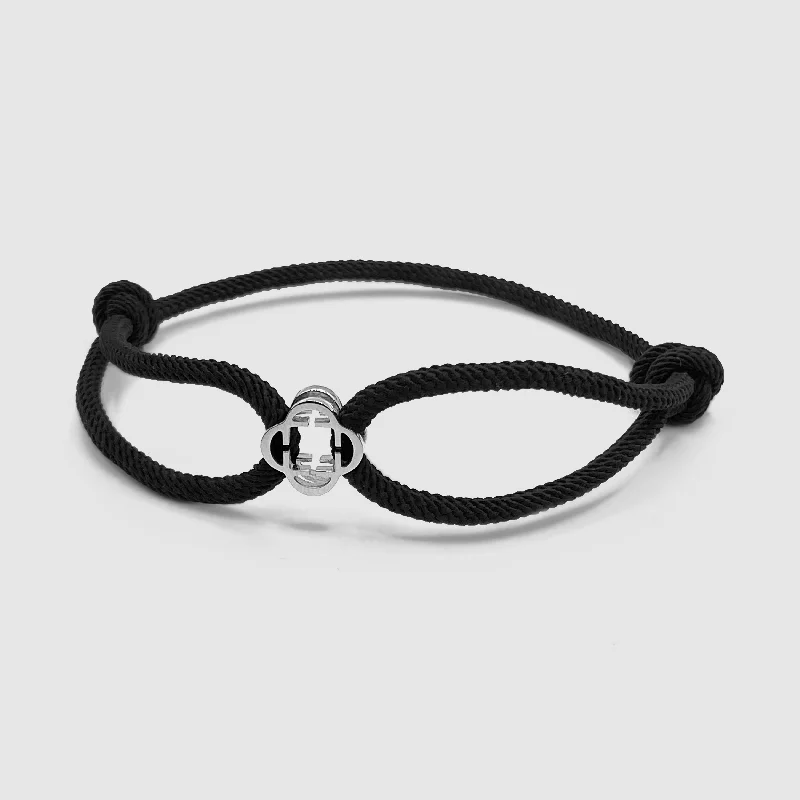 Classy Bracelets for Men with Metal Details-Black Cord Bracelet (Silver)