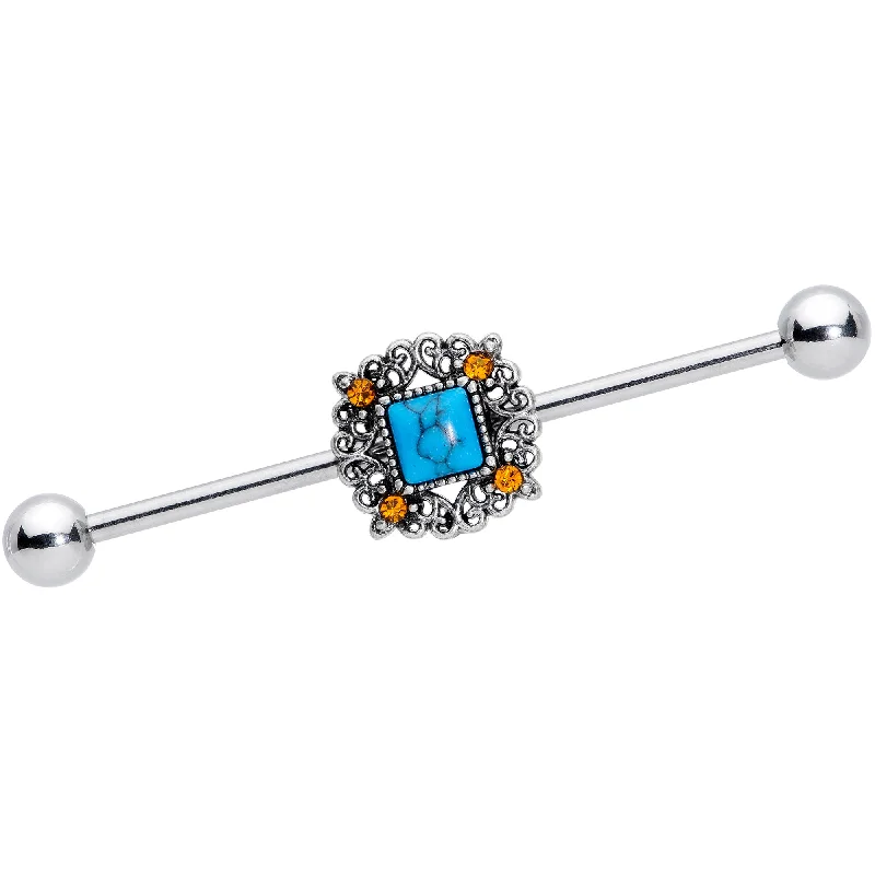 Women's Earrings – Elegant Designs for Every Personality--14 Gauge Yellow Gem Blue Faux Turquoise Square Industrial Barbell 38mm Women's Earrings – Elegant Designs for Every Personality--14 Gauge Yellow Gem Blue Faux Turquoise Square Industrial Barbell 38mm