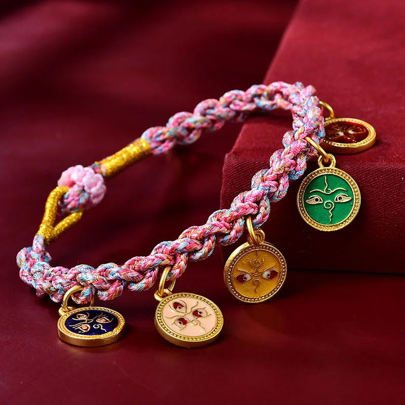 Elegant Gold Bangles for Weddings-Buddha Stones Handmade Tibetan Multicolored Rope Five God Of Wealth Luck Braid Bracelet
