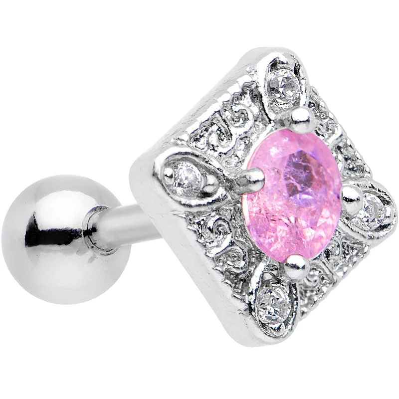 Women's Earrings – Elegant Designs for Every Personality--16 Gauge 1/4 Clear Pink Gem Rococo Rhombus Tragus Cartilage Earring Women's Earrings – Elegant Designs for Every Personality--16 Gauge 1/4 Clear Pink Gem Rococo Rhombus Tragus Cartilage Earring