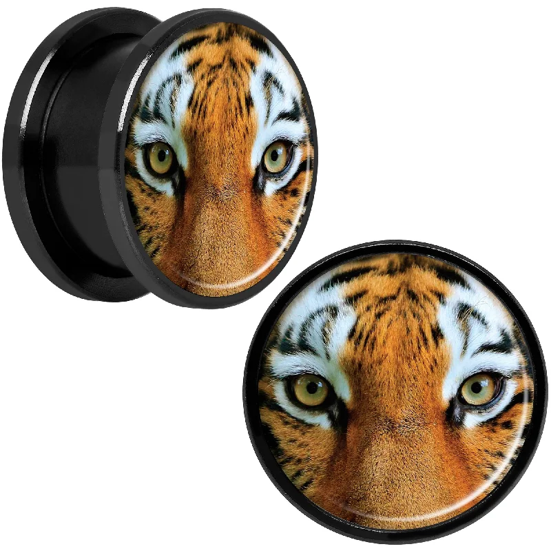 Women's Earrings – Elegant Designs for Every Personality--Full Color Tiger Eyes Black Anodized Screw Fit Plug Set 5/8 Women's Earrings – Elegant Designs for Every Personality--Full Color Tiger Eyes Black Anodized Screw Fit Plug Set 5/8