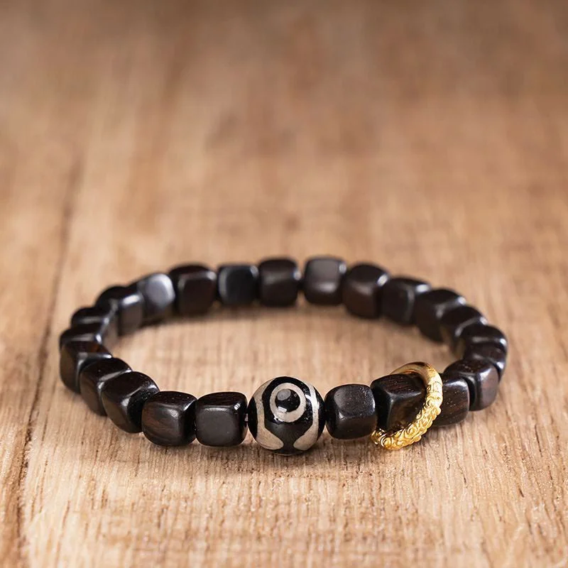 Men's Bracelets with Adjustable Straps-Buddha Stones Tibetan Ebony Wood Dzi Bead Balance Calm Bracelet Men's Bracelets with Adjustable Straps-Buddha Stones Tibetan Ebony Wood Dzi Bead Balance Calm Bracelet