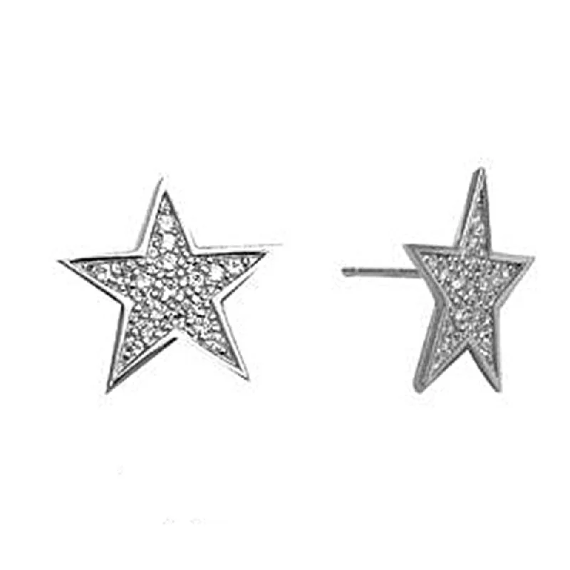 Women's Earrings – Elegant Designs for Every Personality--14kt White Gold 15mm CZ Paved Star Stud Earrings Women's Earrings – Elegant Designs for Every Personality--14kt White Gold 15mm CZ Paved Star Stud Earrings