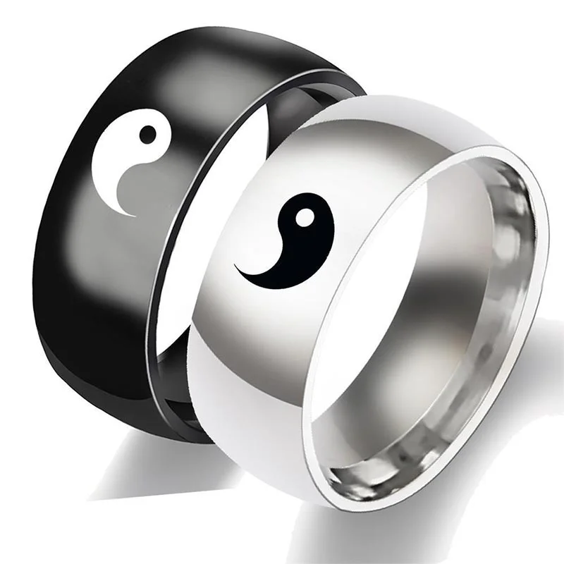 Chic Women's Rings for Fashion-Forward Looks-Buddha Stones Yin Yang Balance Titanium Steel Couple Ring