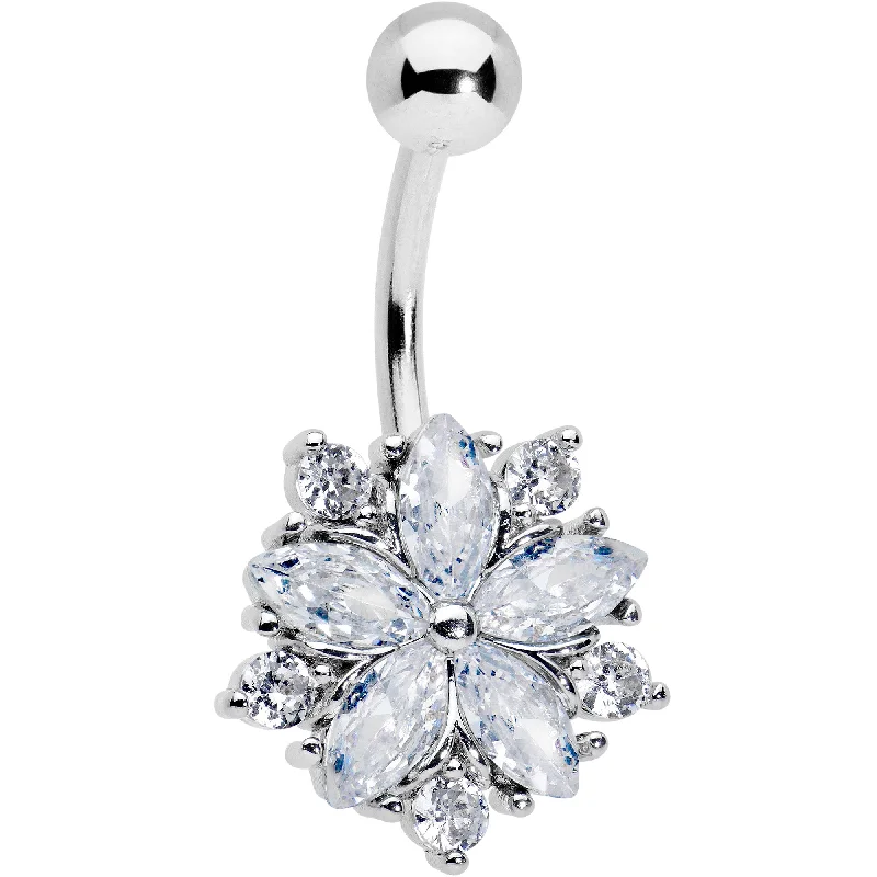 Sparkling Belly Rings for Chic Fashion -Clear CZ Gem Floral Burst Baroque Belly Ring Sparkling Belly Rings for Chic Fashion -Clear CZ Gem Floral Burst Baroque Belly Ring
