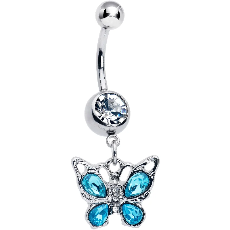 Fashionable Belly Rings with Vibrant Accents -Blue Gem Butterfly Beauty Bling Dangle Belly Ring Fashionable Belly Rings with Vibrant Accents -Blue Gem Butterfly Beauty Bling Dangle Belly Ring