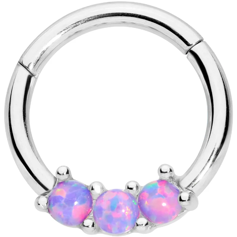 Beautiful Nose Rings for Daily Glam -16 Gauge 5/16 Purple Synthetic Opal Trio Hinged Segment Ring Beautiful Nose Rings for Daily Glam -16 Gauge 5/16 Purple Synthetic Opal Trio Hinged Segment Ring