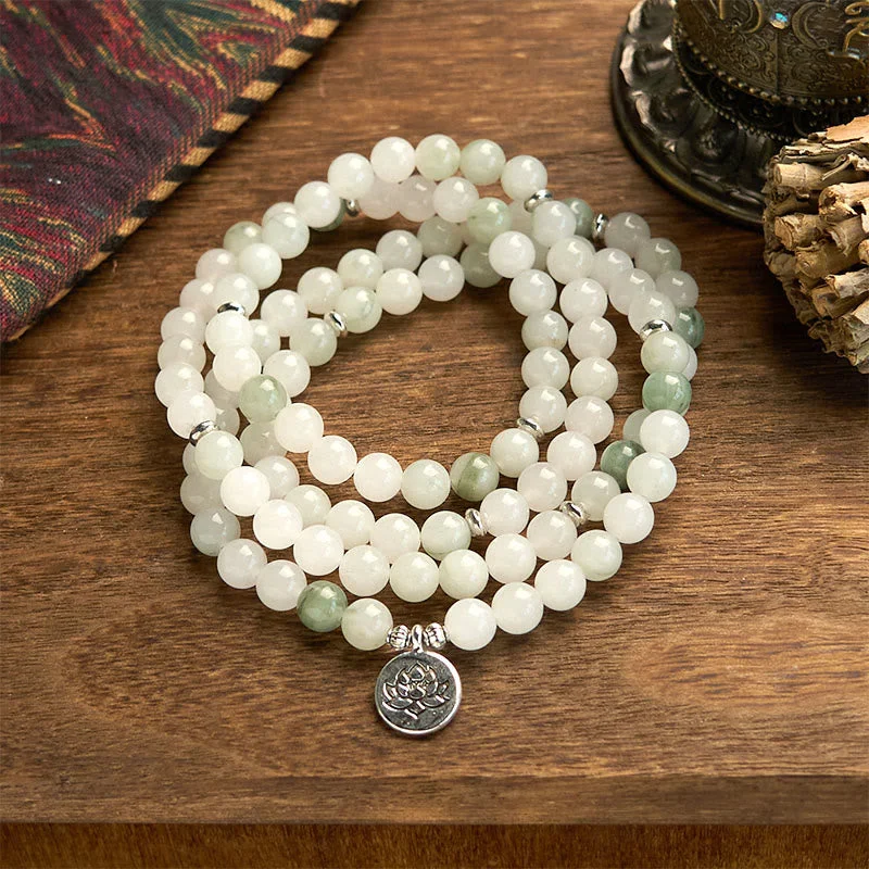 Personalized Metal Bracelets for Men-Buddha Stones 108 Mala Beads Natural Tianshan Jade Lotus Luck Bracelet Personalized Metal Bracelets for Men-Buddha Stones 108 Mala Beads Natural Tianshan Jade Lotus Luck Bracelet