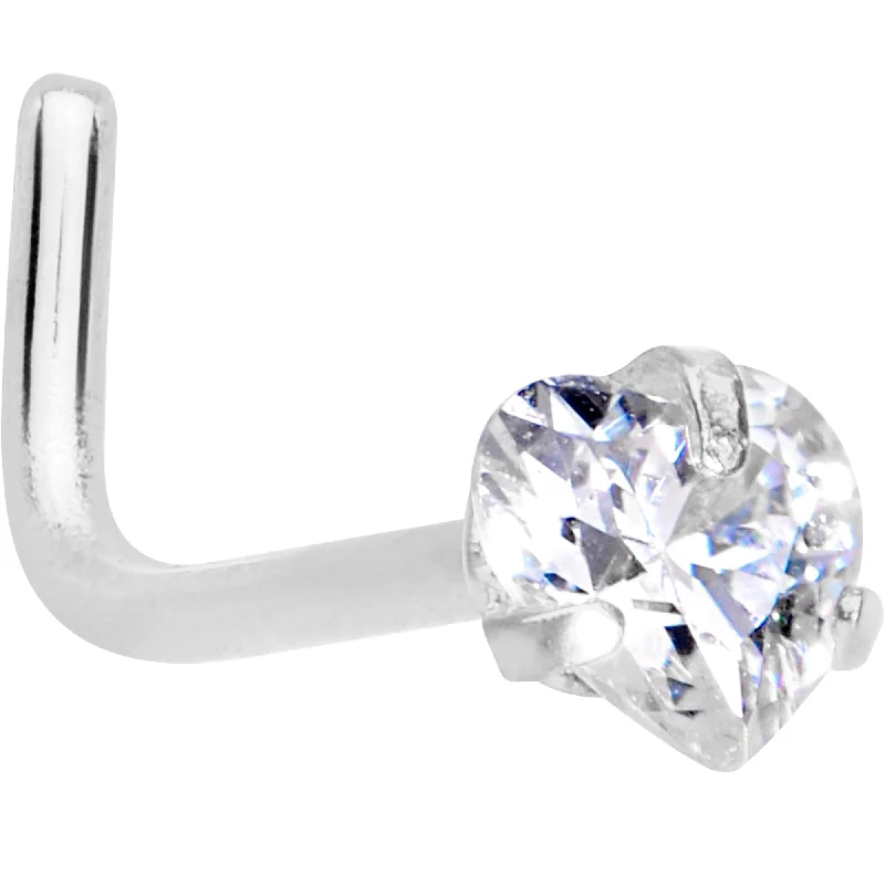 Beautiful Designer Nose Rings -20 Gauge 1/4 Clear Heart 3mm CZ Gem Steel L-Shape Nose Ring Beautiful Designer Nose Rings -20 Gauge 1/4 Clear Heart 3mm CZ Gem Steel L-Shape Nose Ring