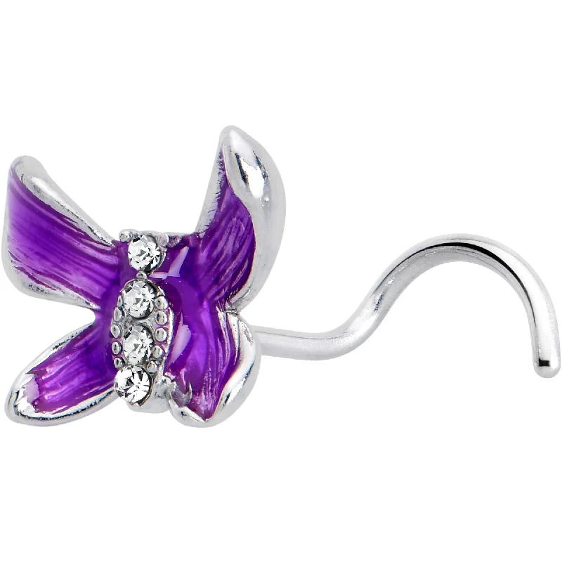 Gold Hoop Nose Rings -20 Gauge 7mm Clear Gem Chunky Butterfly Purple Left Side Nose Screw Gold Hoop Nose Rings -20 Gauge 7mm Clear Gem Chunky Butterfly Purple Left Side Nose Screw