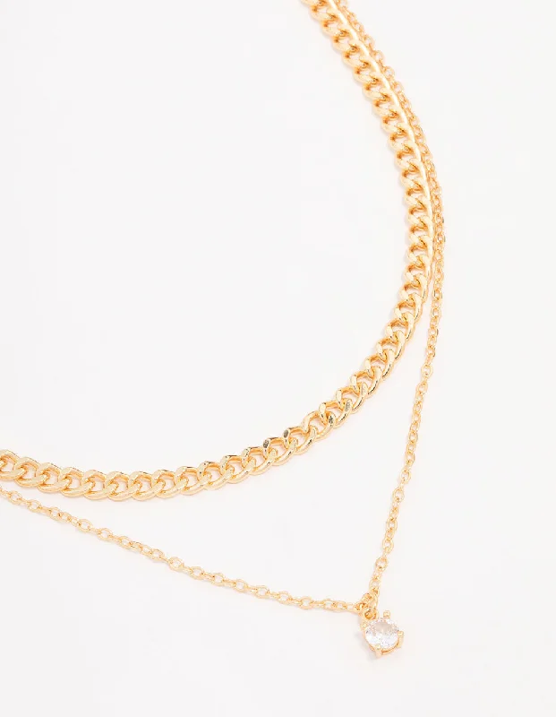 Shop Classic Women's  Necklaces & Pendants with a Modern Twist-Gold Plated Diamante Curb Chain Layered Necklace
