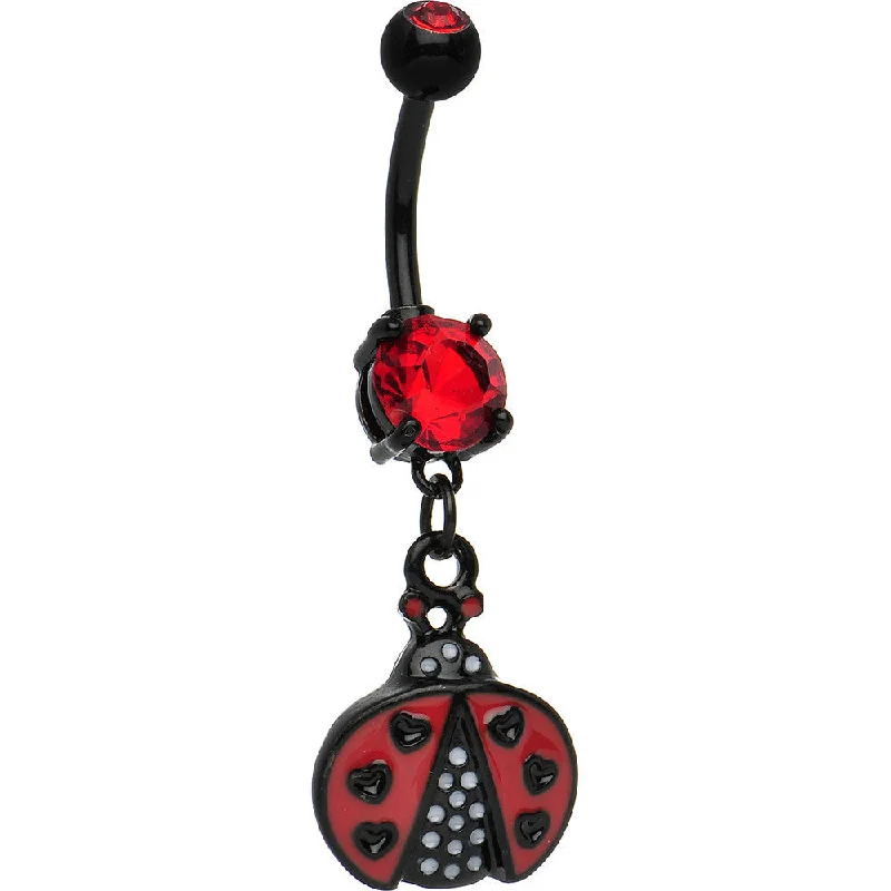 Beautiful Belly Rings with Precious Stones -Red Black Love Lady Bug Belly Ring