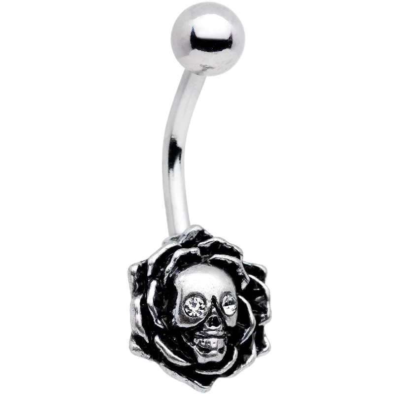 Belly Rings with Unique Charms for Personalized Touch -Clear Gem Halloween Skull Rose Flower Belly Ring Belly Rings with Unique Charms for Personalized Touch -Clear Gem Halloween Skull Rose Flower Belly Ring