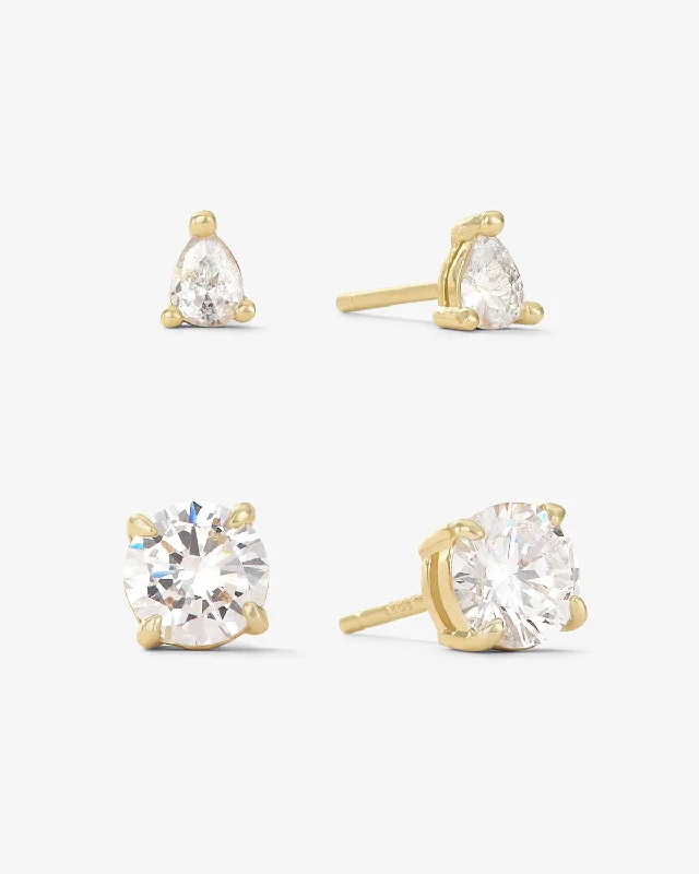 Women's Earrings – Elegant Designs for Every Personality--I Got a Raise Stud Set - Gold|White Diamondettes Women's Earrings – Elegant Designs for Every Personality--I Got a Raise Stud Set - Gold|White Diamondettes