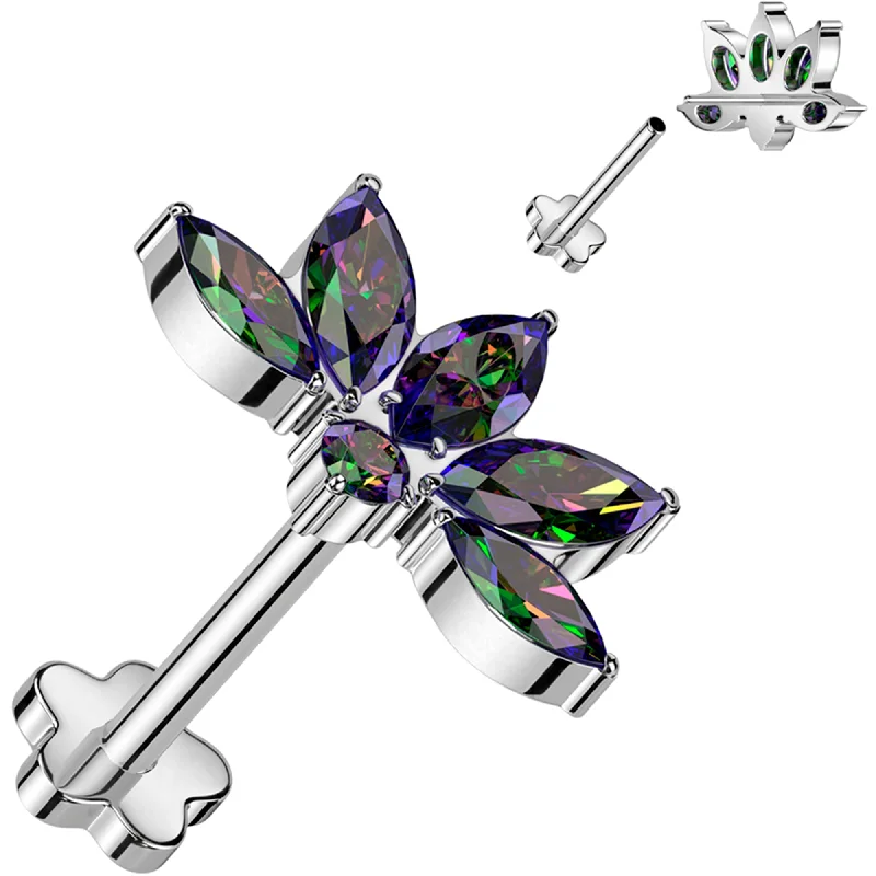 Women's Earrings – Elegant Designs for Every Personality--18 Gauge 5/16 Vitrail CZ Gem Style Fan Medical Grade Titanium Reversible Flat Back Earring