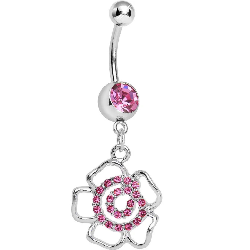 Stunning Belly Rings for Unique Looks -Pink Gem Hollow Spiral Flower Dangle Belly Ring Stunning Belly Rings for Unique Looks -Pink Gem Hollow Spiral Flower Dangle Belly Ring