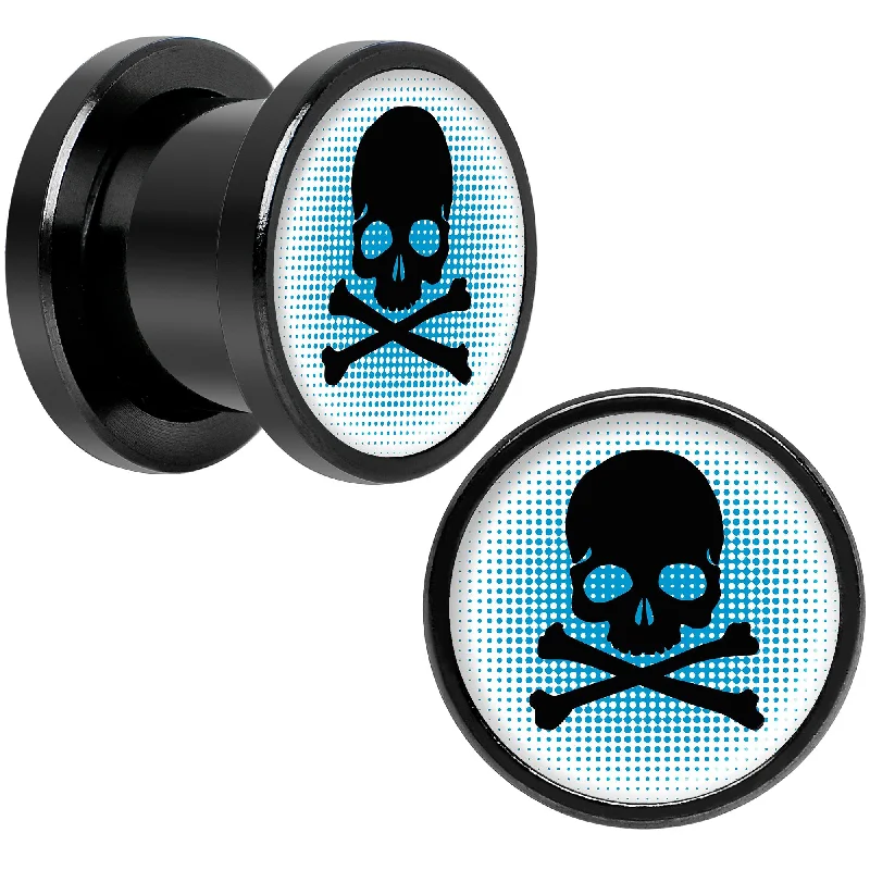 Women's Earrings – Elegant Designs for Every Personality--Blue Black Skull Black Anodized Screw Fit Plug Set 00 Gauge Women's Earrings – Elegant Designs for Every Personality--Blue Black Skull Black Anodized Screw Fit Plug Set 00 Gauge