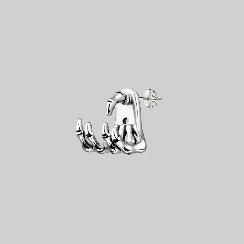 Women's Earrings – Elegant Designs for Every Personality--WRAITH. Silver Skeleton Hand Single Earring- Lobe/Helix Women's Earrings – Elegant Designs for Every Personality--WRAITH. Silver Skeleton Hand Single Earring- Lobe/Helix