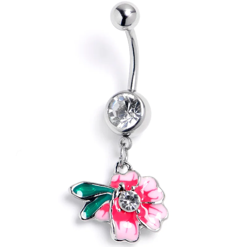 Comfortable Belly Rings for Sleek Looks -Clear Gem Faerie Flower Pink Dangle Belly Ring Comfortable Belly Rings for Sleek Looks -Clear Gem Faerie Flower Pink Dangle Belly Ring