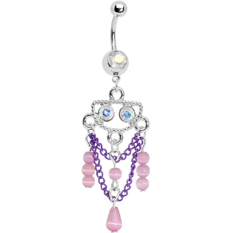Belly Rings with Stone Accents for Gorgeous Look -Aurora Gem Purple Chain Dangle Chandelier Belly Ring Belly Rings with Stone Accents for Gorgeous Look -Aurora Gem Purple Chain Dangle Chandelier Belly Ring