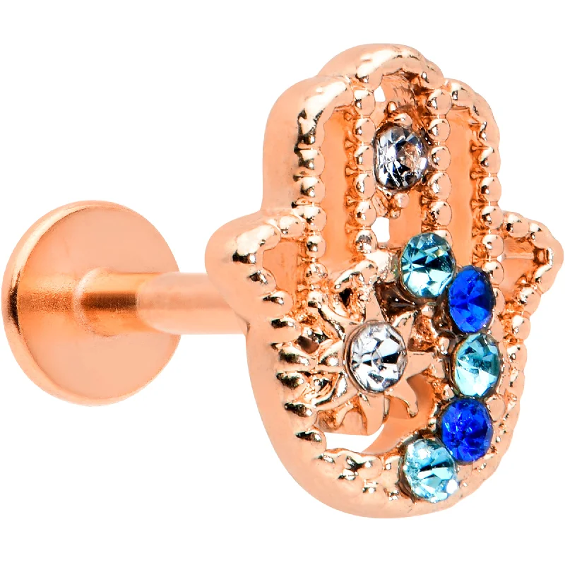 Silver Lip Rings for Cool, Clean Look16 Gauge 5/16 Blue Gem Rose Gold Hue Texture Hamsa Labret Monroe Tragus