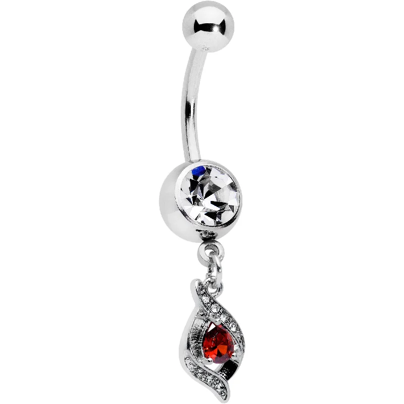 Unique Belly Rings with Artistic Shapes -Clear Red Gem Swirling Oval Dangle Belly Ring Unique Belly Rings with Artistic Shapes -Clear Red Gem Swirling Oval Dangle Belly Ring