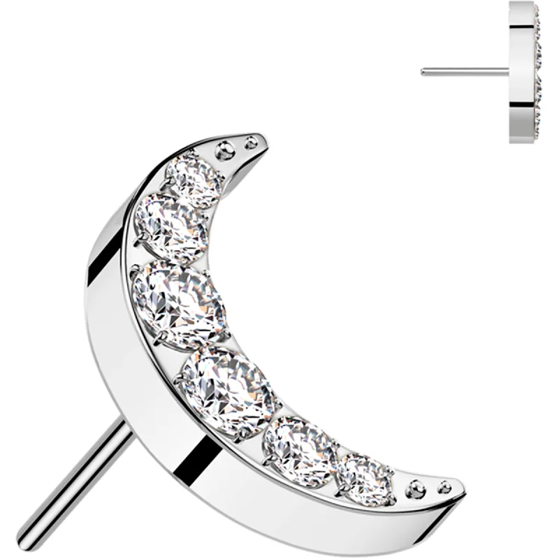 Women's Earrings – Elegant Designs for Every Personality--CZ Crescent Moon Implant Grade Titanium Push In Threadless Flat Back Top