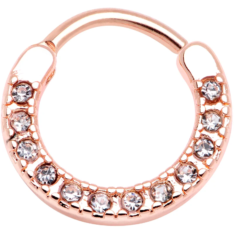 Women's Earrings – Elegant Designs for Every Personality--16 Gauge 3/8 Clear Gem Rose Gold Tone Paved Septum Clicker Women's Earrings – Elegant Designs for Every Personality--16 Gauge 3/8 Clear Gem Rose Gold Tone Paved Septum Clicker