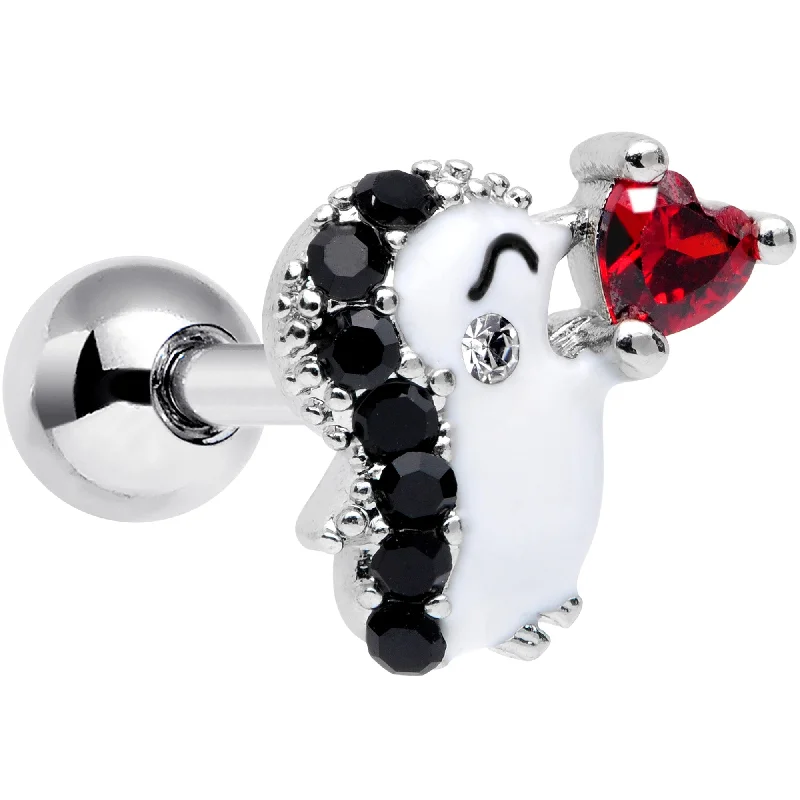 Women's Earrings – Elegant Designs for Every Personality--16 Gauge 1/4 Red Gem Penguin Heart Valentines Day Cartilage Tragus