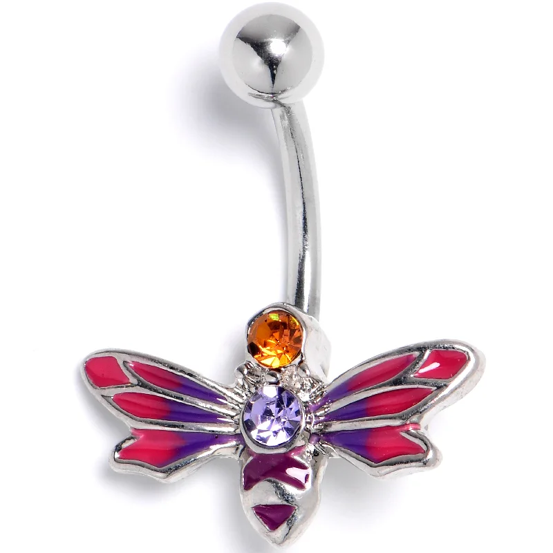 Sparkling Belly Rings for Chic Fashion -Purple Yellow Gem Dragonfly Stripe Belly Ring Sparkling Belly Rings for Chic Fashion -Purple Yellow Gem Dragonfly Stripe Belly Ring